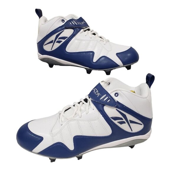 Reebok Men's Pro All Out One Mid D Football Cleats in White/Royal Blue - Size 13 - Picture 1 of 10